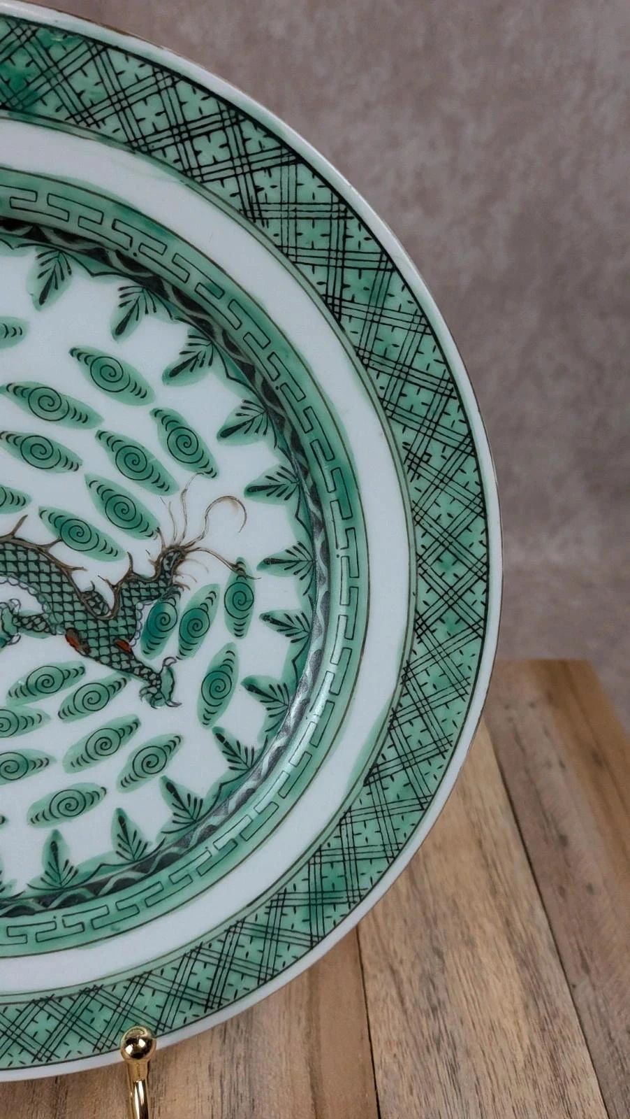 Plato decorativo chino – Dragón imperial verde – Porcelana vintage – photo 4